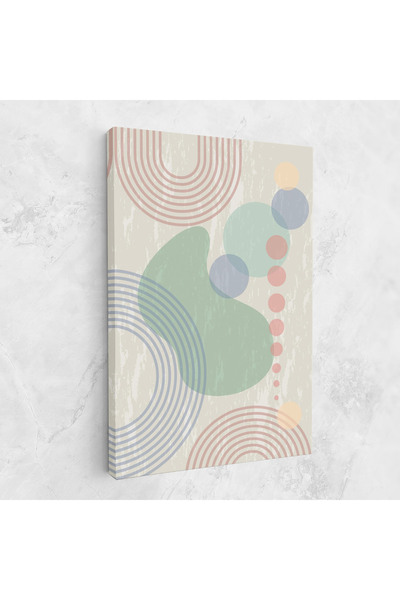 Arthub Canvas Painting, Bedroom And Living Room, Abstract, Green Pink Shapes