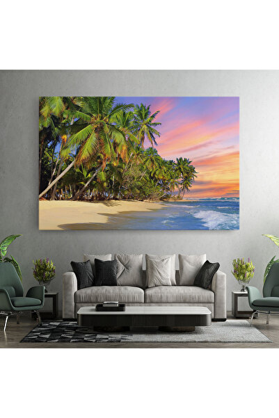 Arthub Canvas Painting, Bedroom And Living Room, Landscapes, Coconut Tree Sunset