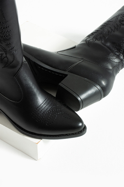 MUFUMA Kadın Siyah Deri Western Bot