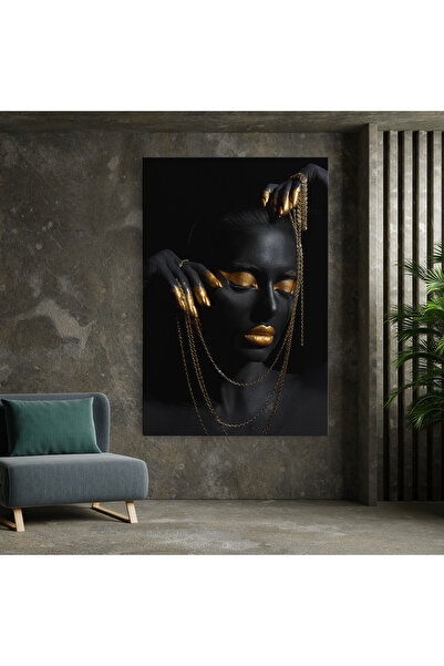 Arthub Canvas Painting, Bedroom And Living Room, Women, Gold Black Skin