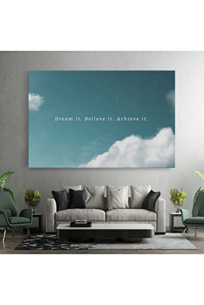 Arthub Canvas Painting, Bedroom And Living Room, Landscapes, Clouds Text Green