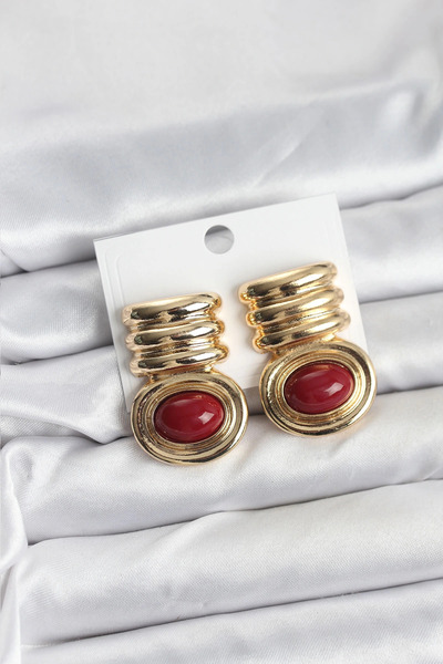 Belle Fusion Bfs Brass Gold Burgundy Color Vintage Women's Earrings