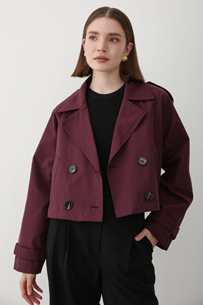 JASTE Women's Double Breasted Collar Pocket Trench Coat