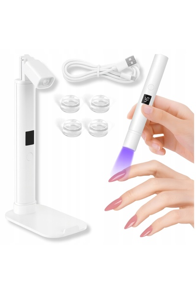 zola Mini lampa UV cu suport, pentru manichiura/pedichiura, 3W, afisaj LCD, plastic, alb