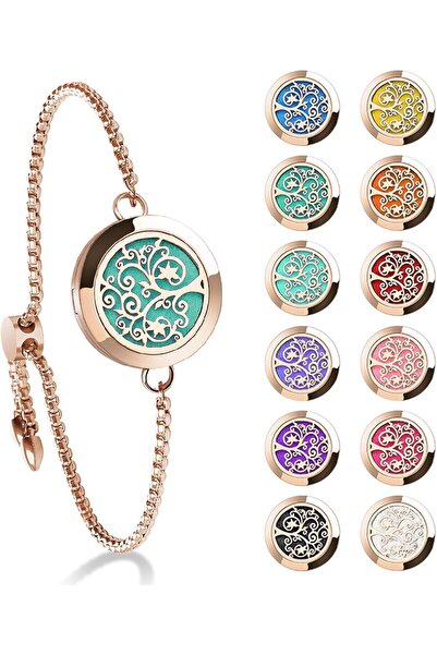 Generic Aromatherapy Oil Diffuser Bracelet - TT Star Adjustable Stainless Steel, Pink Gold