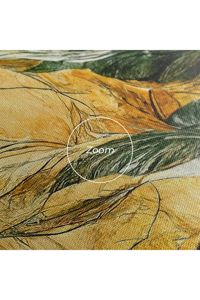 Arthub Canvas Painting, Bedroom And Living Room, Abstract, Gold And Green Leafes