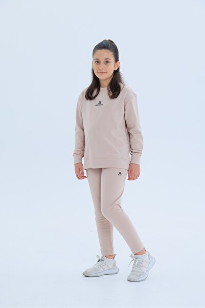 Black One Girl's Striped Detail Casual Sweat and Leggings Sports Set