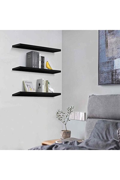 Generic BPAA® Solid Wood Floating Wall Shelves, Set of 3, Black