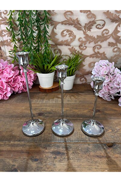 Bahar Home 3 LÜ GÜMÜŞ ŞAMDAN