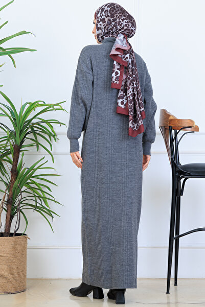 benguen κοτλέ Πλεκτό Φόρεμα N7080 Ανθρακίτη