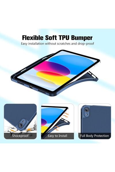 PROCASE حافظة لجهاز iPad (A16) من الجيل الحادي عشر مقاس 11 بوصة / iPad من الجيل العاشر مقاس 10.9 بوصة مع حامل قلم رصاص - أزرق داكن