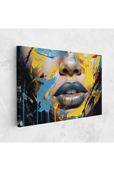Arthub Tablou Canvas, Dormitor Si Living, Femei, Yellow Blue Lips Art