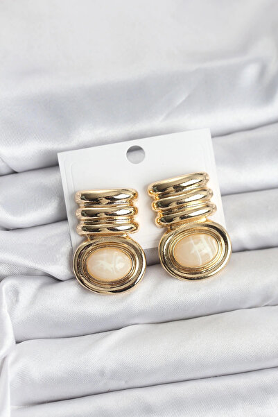 Belle Fusion Bfs Brass Gold Cream Color Vintage Women's Earrings
