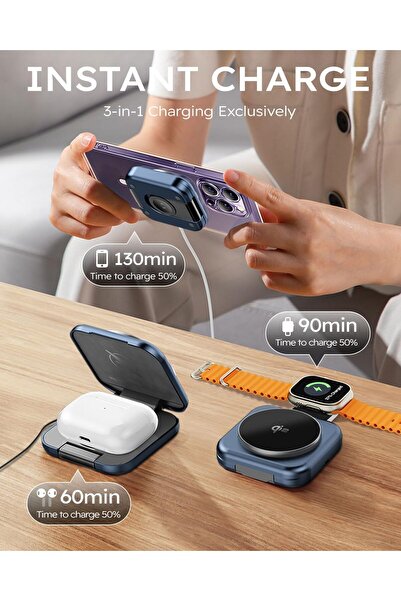 Generic 3-in-1 Qi2 Certified 30W Foldable Magnetic Wireless Charger Station for iPhone, AirPods, Apple Watch