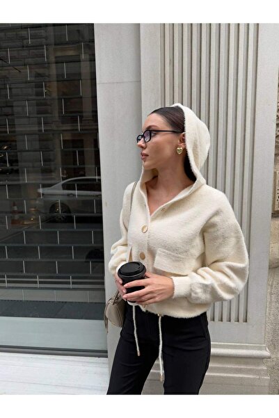 Coral Kapüşonlu Düğmeli Yumoş Hırka 14944 Vanilya