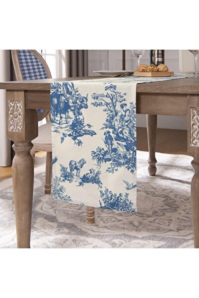 Generic Blue 72-inch Floral Table Runner (Light Blue & Cream) - XTMYI