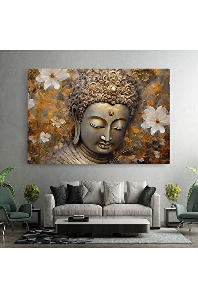 Arthub Canvas Painting, Bedroom And Living Room, Modern, White Flower Buddha Art