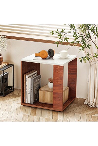 Generic About Space Wooden Side Coffee Table - Red Walnut, 40x45x45 cm