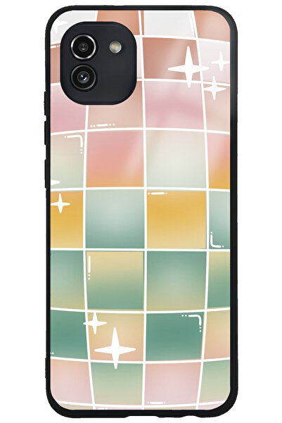 WANNA PROTECT حافظة هاتف سامسونج جالاكسي A03 ملونة بنمط مربعات مطبوع لامعة مع...