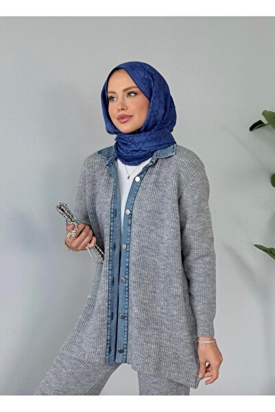 GÜZELLER Yumoş Denim Detailed Trousered Knitwear Set