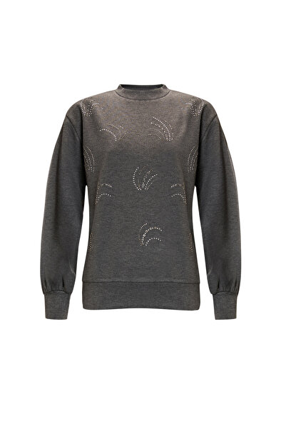 Exquise Patterned Stone Embroidered Regular Long Sleeve Sweatshirt