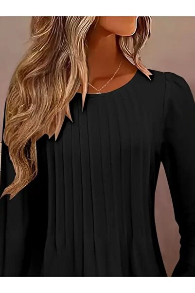 JANES Women's Long Sleeve Round Neck Ribbed Blouse