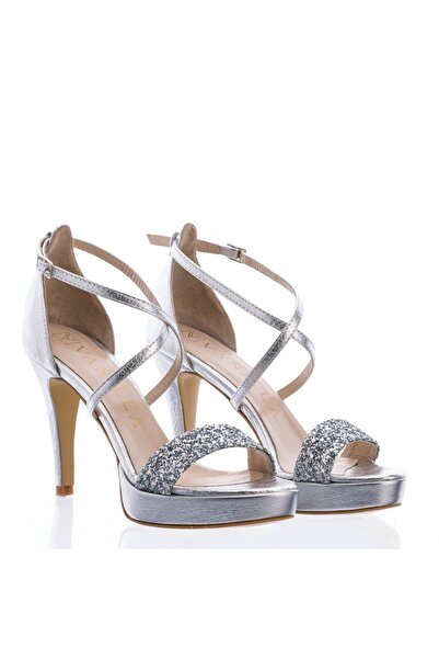 Vanilla Days Sandale cu toc jos și sclipici argintiu, piele, toc subțire