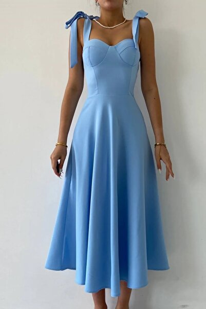 WOMAN VISION Midilanges, ausgestelltes Kleid mit Schnürung und Trägern