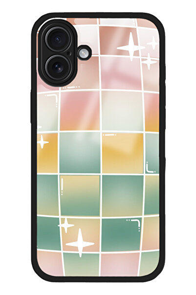 WANNA PROTECT iPhone 16 Kamera Korumalı Renkli Damalı Desenli Baskılı Glossy ...