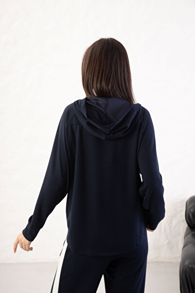 YusGos Women's Comfortable Fit Long Sleeve Zippered Modal Fabric Pocketed Hooded Sweatsuit Top Cardigan