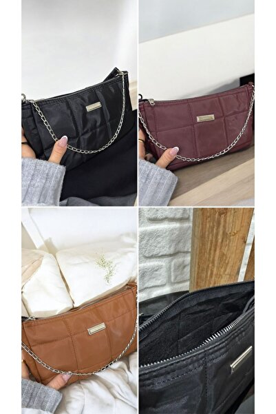 Stilgo Women's 3-Piece Chain Detailed Bag Set Black Tan Burgundy