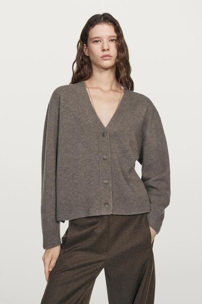 Massimo Dutti Yün karışımlı V yaka triko hırka