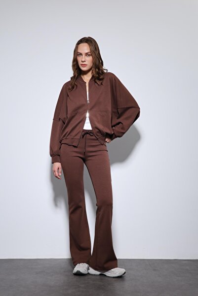Antioch Coffee Bomber Jacket and Flared Sweatpants Set