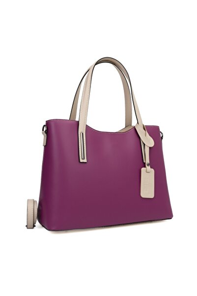 Posete Fagaras Michelle Leather Purse - Fuchsia - Beige, Genuine Leather Offi...