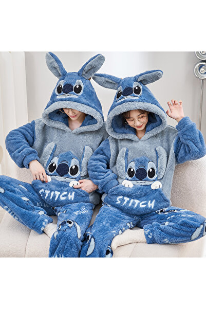 Other Autumn/Winter Warm Hooded Long-Sleeve Pajama Set Couples Thick Plush Cartoon Youth Sleepwear Set