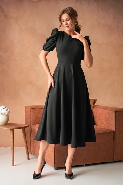 WOMAN VISION Midikleid mit rundem Ausschnitt und ausgestelltem Rock