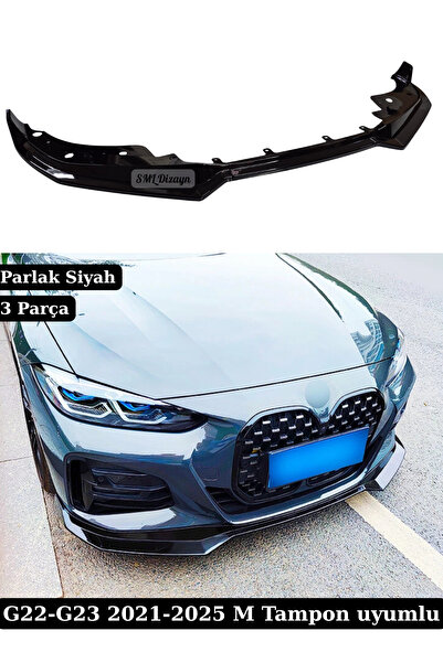 SML Dizayn Bmw G22-G23 Ön Lip Ek 2021-2025 Parlak Siyah 3 Parça M Tampon uyumlu
