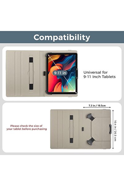 PROCASE 9-11 inch Universal Tablet Case, Premium PU Leather Stand Folio Cover - Black