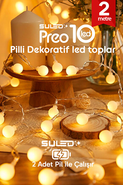 SULED Preoo 2 Metre 10'lu Dekoratif Led Top Işıklar Pilli Ambiyans Işıkları Oda Bahçe ve Dekor