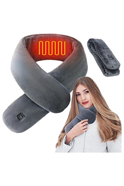 zola Fular cu incalzire unisex, 6W, 3 niveluri incalzire, material moale, alimentare USB, 80 × 10 cm, gri