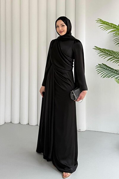 Modaensarbutik Ay Işığı Pelerin Detaylı Tesettür Abiye-SİYAH