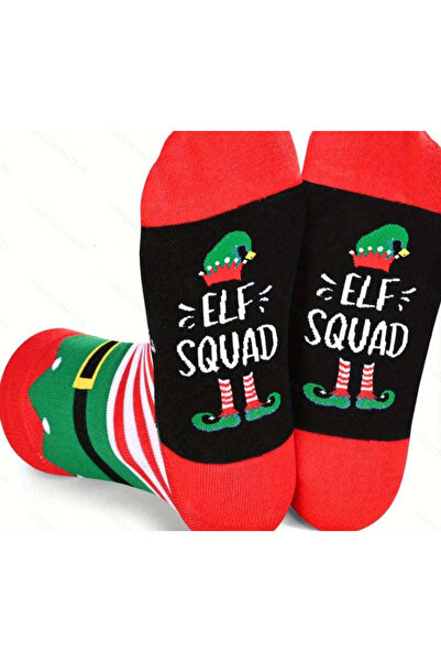 OEM Long funny socks with 'Elf Squad' sole message, Christmas theme, one size