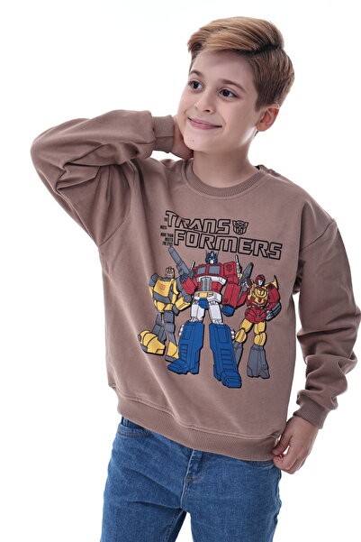 CQCQ Kahverengi Erkek Çocuk Transformers Baskılı 3 İplik Sweatshirt