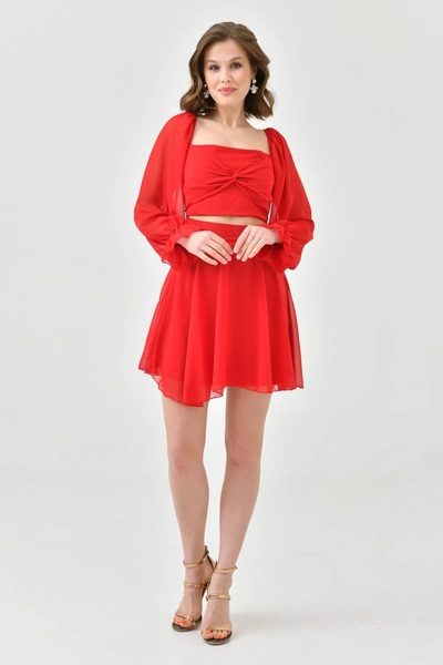 WOMAN VISION Rotes Chiffon-Minikleid mit Top-Design und Futter - Damen-Eintei...