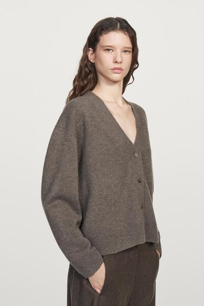 Massimo Dutti Yün karışımlı V yaka triko hırka