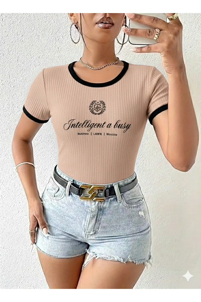 MaxiMor Women's Crew Neck Basic Slim Fit Short Sleeve Body Full Stretch Fabric Full Fit Length 55 cm