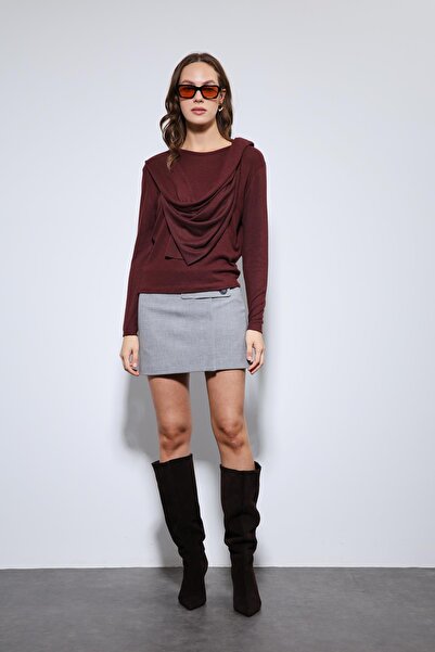 Antioch Burgundy Draped Ball Gown with Shawl Detail