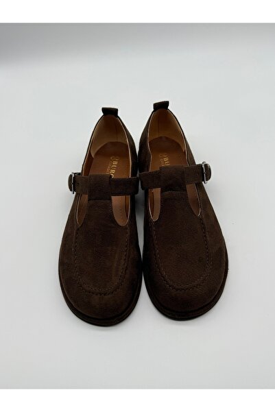 BURCU COLLECTİON Alina Brown Loafer with Adjustable Strap and Buckle Detail