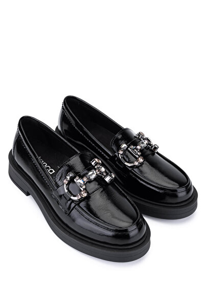 Tamer Tanca Women's Genuine Leather Black Patent Leather Loafers
