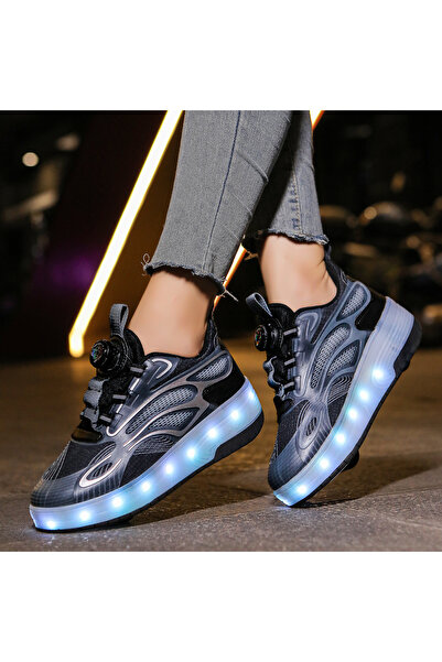 Generic Shoes with Wheels LED Light Shoes Skate Shoes Kids Gifts Boys Girls Shiny Roller Skates - Black, 37